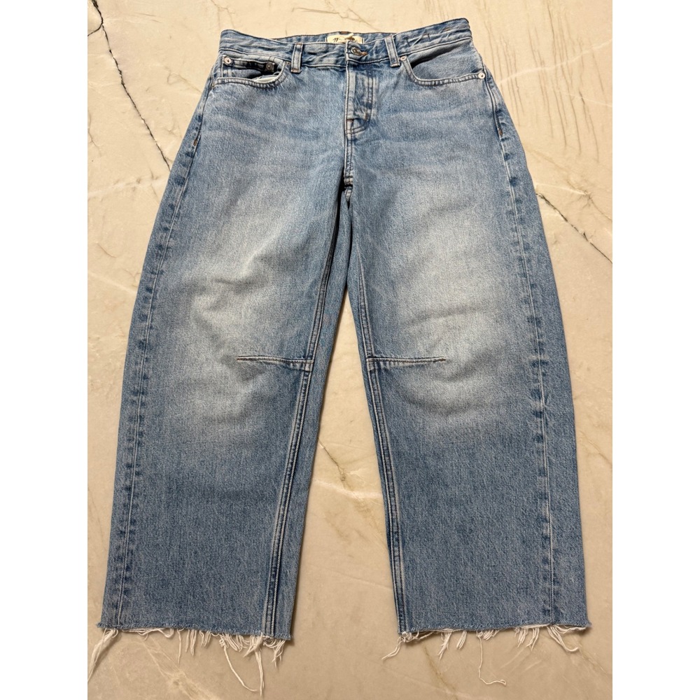Madewell The Darted Barrel-Leg Jean Light Wash Raw Hem 25P